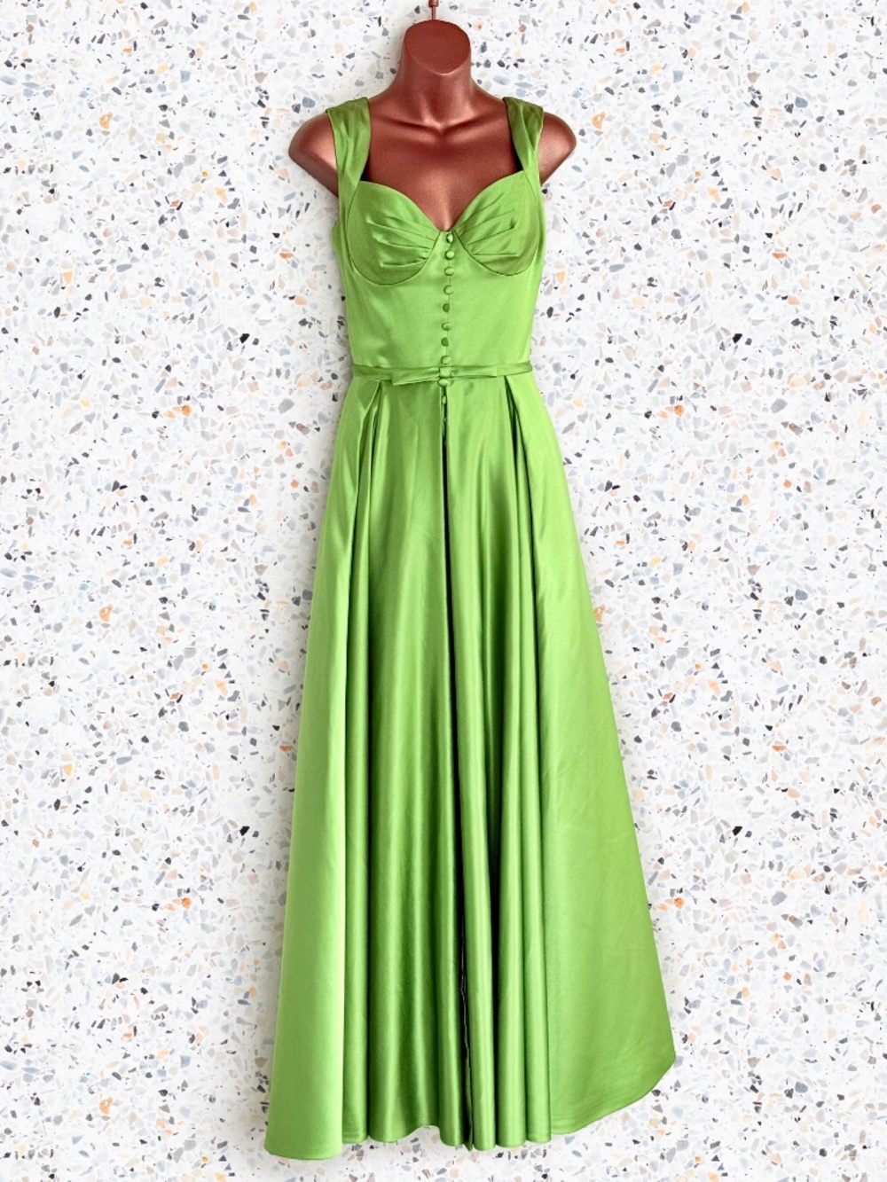 Hebeos Green Satin Bustier Corset Prom A-Line Regency Princess Ball Gown Sz 6